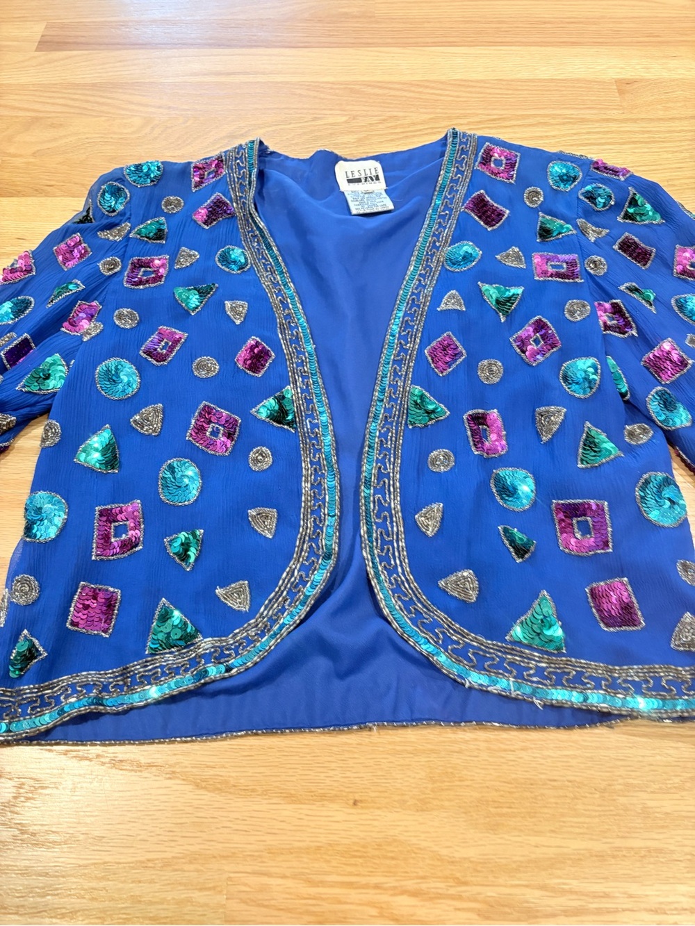 Vintage Leslie Fay Evenings Embellished Sequin Jacket from India Sz Med